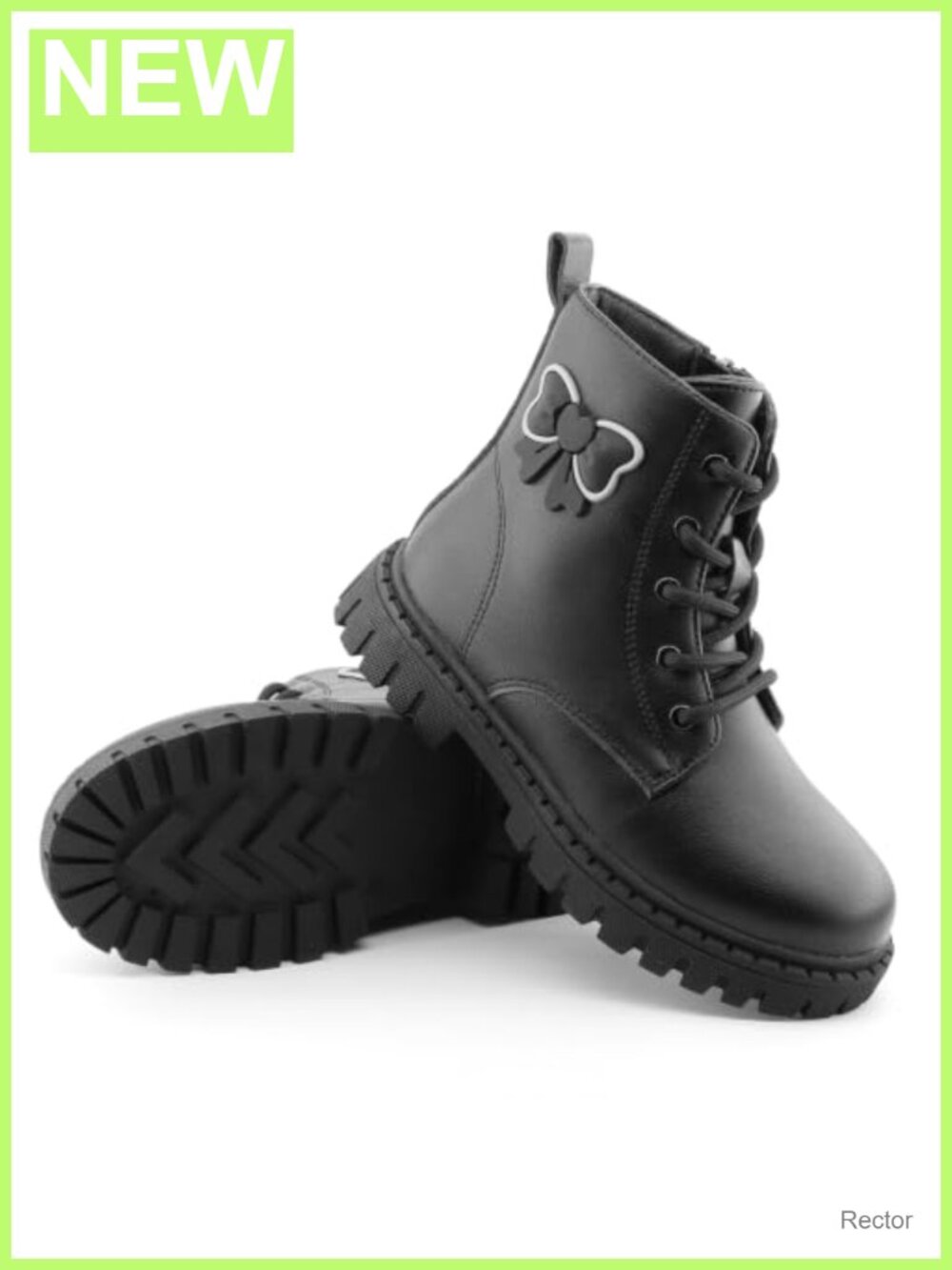 Girls Combat Boots with Bow, Lace Up Side Zipper, Ankle Boots